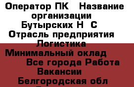 Оператор ПК › Название организации ­ Бутырских Н. С. › Отрасль предприятия ­ Логистика › Минимальный оклад ­ 18 000 - Все города Работа » Вакансии   . Белгородская обл.,Белгород г.